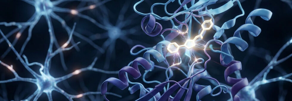 3D visualization of a small molecule docking into a protein kinase active site. Brenig Therapeutics